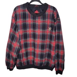Vintage 90s Ivy Crew Golf Plaid Pullover Wind Resistant Mens Size Large Red